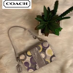 COACH Small Printed Wristlet Silver/Purple/Yellow